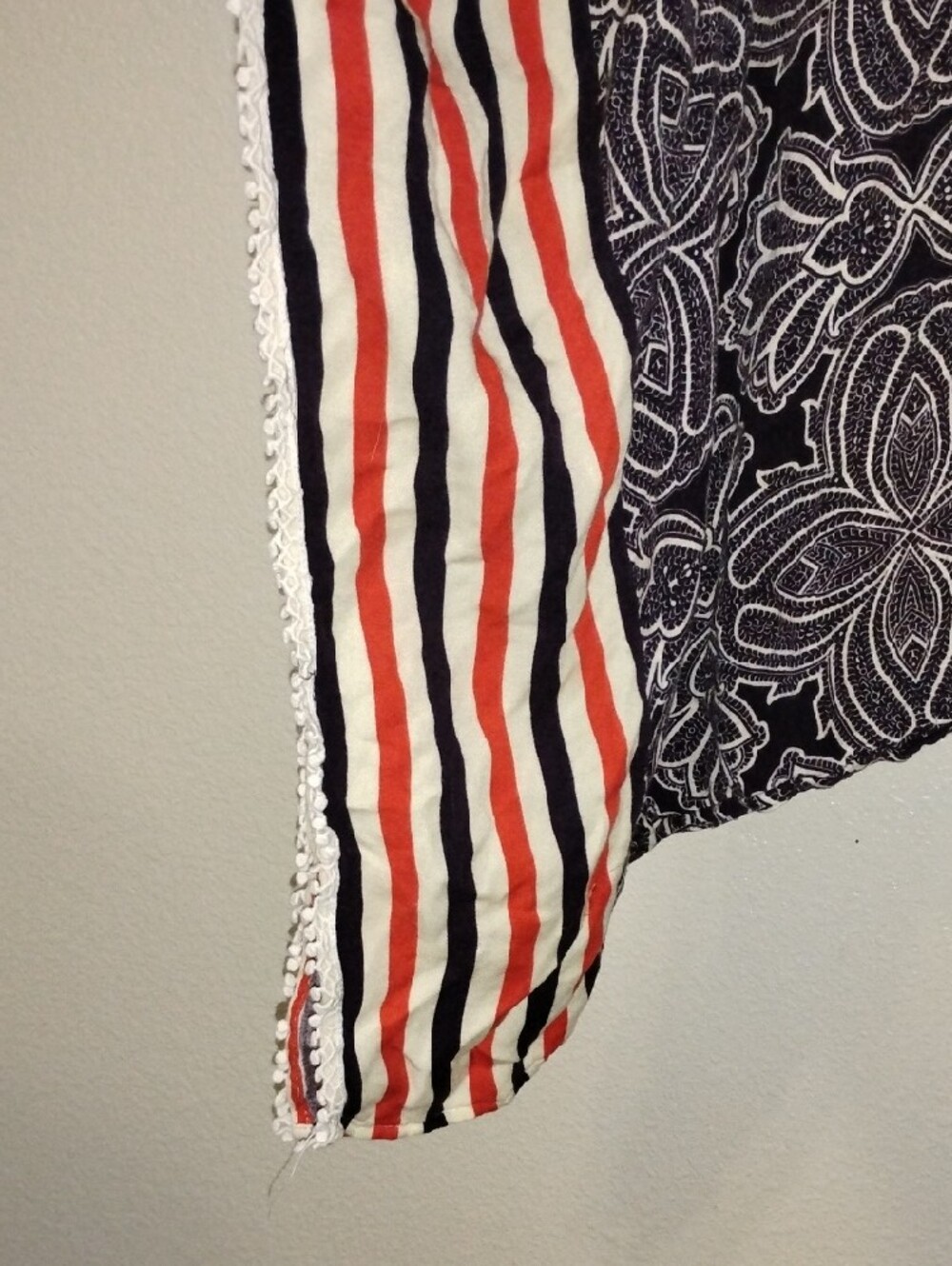 Democracy Black & White Floral Peasant Top with Striped Sleeves - Picture 2 of 7